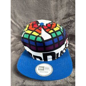 New Era Adjustable Hat With Rainbow Grid & Blue Brim